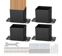 VEVOR Lot de 4 Support de Poteau Bois 6''x6'' 152x152 mm Base de Poteau Interne 142x142 mm Acier au Carbone Revêtement en Poudre Ancrage de Poteau pour Support Garde-corps Terrasse, Pavillon, Noir Mat