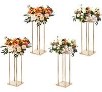VEVOR Lot de 4 tabourets à fleurs Angulaire 20x20x60cm Porte-fleurs Fer Table d'appoint Moderne Colonne à fleurs Or-Galvanisé Tabouret à plantes Porte-plantes en métal pour décoration de bars Hôtels C