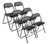 VEVOR Lot de 6 Chaises Pliantes Portables, Chaise de Salle à Manger en Cuir avec Cadre en Métal et Coussin Rembourré, Sièges Empilables pour Intérieur et Extérieur, Maison, Cour, Jardin, Fêtes, Noir