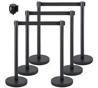 VEVOR Lot de 6 poteaux de contrôle de la foule, avec une ceinture rétractable noire de 2 m, une barrière de contrôle de la foule noire avec base en béton et métal - Assemblage facile