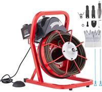 VEVOR Machine de nettoyage de tuyaux 50 pieds x 1/2 pouce, spirale d'égout à alimentation manuelle, machine électrique de nettoyage de tuyaux 250 W avec 4 coupeurs et pédale deactivée par air