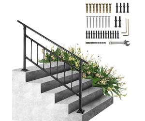 VEVOR Main Courante Escalier Fer Forgé Rampe Escalier 1-4 Marches Garde-Corps Extérieur 83,5x172,5 cm Rambarde Réglable 0-50° avec Barres Kit Installation pour Marches Béton 67,8 cm de Balcons Jardin