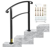 VEVOR Main Courante Escalier Fer Forgé Rampe Escalier 3 Marches Garde-Corps 63,5 cm Hauteur Max des Marches 52,5 cm rambarde Extérieur Intérieur pour Balcon Terrasse Maison Jardin Hôtel Porche Noir