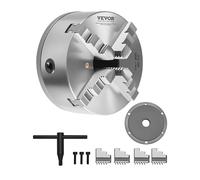 VEVOR Mandrin de Tour à 4 Mâchoires, 200 mm, Mandrin Auto-centrage avec Plaque Support Adaptateur Filetée, Plage de Serrage 4-200 mm, en Fonte HT300, avec Vis n T, pour Tours à Bois et Métal