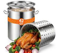 VEVOR Marmite 39,7 L en acier inoxydable, 350 x 410 mm Marmite à soupe à grand volume avec passoire, convient comme marmite à asperges Marmite à sauce, Marmite de cuisine pratique Grands ingrédients