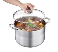 VEVOR Marmite en Acier Inoxydable 11,4 L, Faitout Inox Compatible avec Cuisinière à Gaz et Électrique Plaque à Induction, Bouillons Pâtes Pot-au-Feu Traiteur, Couvercle en Verre, sans PFOA ni PFAS