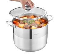 VEVOR Marmite en Acier Inoxydable 15,1 L, Faitout Inox Compatible avec Cuisinière à Gaz et Électrique Plaque à Induction, Bouillons Pâtes Pot-au-Feu Traiteur, Couvercle en Verre, sans PFOA ni PFAS