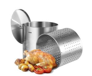 VEVOR Marmite en Acier Inoxydable 94,6 L avec Panier, Couvercle et Poignée, Faitout de Qualité Commerciale, Pot de Cuisson avec Traitement de Ponçage, Marmite Traiteur pour Grands Événements, Argent