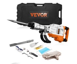 VEVOR Marteau de Démolition 3500 W Marteau-Piqueur 60 J 1900 BPM Marteau Perforateur avec 2 Burins Remplaçables Poignée Rotative 360° Anti-Vibration Brise-Béton pour Burinage Construction Plomberie