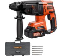 VEVOR Marteau perforateur sans fil 20 V sans balais, Lithium-Ion 28 mm, kit électrique léger SDS-Plus avec batterie & chargeur & coffret de transport, 4 fonctions, 1200 tr/min, 5300 BPM
