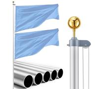 VEVOR Mât de Drapeau 6,09 m Kit Mât de Drapeau Sectionnel pour Jardins Résidentiels, Entrées Commerciales, Lieux Événementiels, Espaces Extérieurs, en Aluminium Épais, avec Manchon de Sol PVC, Argenté