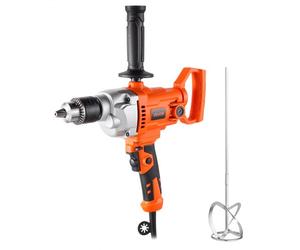 VEVOR Mélangeur Perceuse de Mortier Filaire 2-en-1, Malaxeur Électrique avec Mandrin de 12,7 mm, 0-850 tr/min, Agitateur à Béton avec Poignée en D, pour Perçage Mélange de Colle Peinture Ciment