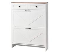 VEVOR Meuble à chaussures avec 2 tiroirs rabattables, armoire de rangement à chaussures de style ferme, 2 tiroirs et dispositif anti-basculement, pour entrée, couloir, chambre, salon, blanc et noyer