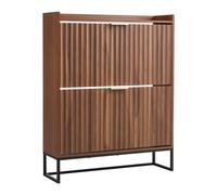 VEVOR Meuble à chaussures avec 2 tiroirs rabattables, armoire de rangement cannelé à chaussures de style milieu de siècle avec dispositif anti-basculement, pour entrée, couloir, chambre, salon, noyer