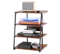 VEVOR Meuble Audio Visuel 4 Niveaux, Étagère Multimédia en Bois, Support TV d’Angle avec Multiprises et LED, Réglable en Hauteur, pour Lecteurs DVD/Décodeurs de Câbles/Consoles de Jeux, Marron
