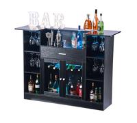 VEVOR Meuble Bar 4 Niveaux, Bar de Salon en Bois et en Métal, pour Cuisine Salon Maison Pub Bistro, Buffet Cuisine avec Tiroir de Rangement, Porte-Verres, Porte-Bouteilles et Éclairage LED, Noir