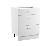 VEVOR Meuble Bas Cuisine avec 3 Tiroirs, Placard de Cuisine Non Assemblée, Armoire de Base Prête à Assembler 60x47,5x81,6 cm, avec Glissières de Tiroir à Fermeture Douce, pour Bureau Domicile, Blanc