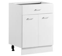 VEVOR Meuble Bas en Kit, Élément Bas Blanc 60x47,5x81,5 cm Étagère Réglable, Rangement pour Buanderie Salle de Bain, 1 Tiroir 1 Placard, Caisson de Cuisine sans Plan de Travail, Fermeture Amortie