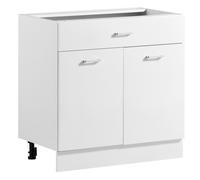 VEVOR Meuble Bas en Kit, Élément Bas Blanc 80x47,5x81,5 cm, Tablette Réglable, Rangement pour Buanderie Salle de Bain, 1 Tiroir 1 Placard, Caisson de Cuisine sans Plan de Travail, Fermeture Amortie