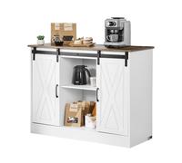 VEVOR Meuble de bar à café, 106 x 40 x 81,5 cm, armoire de bar à café avec rangement à 3 niveaux, table basse avec portes de grange, buffet pour salle à manger, cuisine, entrée, salon, marron et blanc