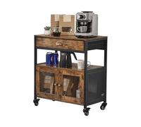 VEVOR Meuble de bar à café 61 x 36 x 70,5 cm, armoire de bar à café avec rangement à 4 niveaux, table basse mobile avec roulettes et porte en maille, buffet pour salle à manger, cuisine, entrée, salon