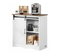 VEVOR Meuble de Bar à café, 80 x 35 x 80 cm, Armoire de Bar à café avec Rangement à 3 Niveaux, Table Basse avec Porte de Grange, Buffet pour Salle à Manger, Cuisine, entrée, Salon, Marron et Blanc