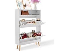 VEVOR Meuble de Rangement à Chaussures avec 2 Abattants Armoire à Chaussures Grande Capacité avec Compartiment Supérieur Range-Chaussures pour Talons Bottes Meuble d'Entrée Couloir Salon 80x24x120 cm