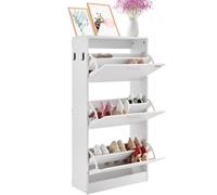 VEVOR Meuble de Rangement à Chaussures avec 3 Abattants Armoire à Chaussures Grande Capacité en Panneau Aggloméré P2 Range-Chaussures pour Talons Bottes Meuble d'Entrée Couloir Salon 60x24x120 cm
