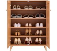 VEVOR Meuble de rangement à chaussures en rotin, armoire à chaussures à 5 niveaux avec 2 portes et étagères réglables, range-chaussures avec pieds, meuble d'entrée et de couloir, couleur bois clair