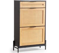 VEVOR Meuble de Rangement à Chaussures en Rotin, Armoire à Chaussures avec 2 Abattants et 1 Tiroir Coulissant, Range-Chaussures Minces avec Pieds en Métal, Meuble d'Entrée et de Couloir,, Noir