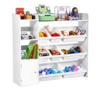 VEVOR Meuble de rangement jouets enfant à 4 niveaux avec bibliothèque, étagère d'organisateur de jouets avec 8 bacs en plastique flexibles, pour salle d'étude, chambre, salle de jeux, crèche, blanc