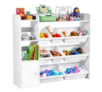 VEVOR Meuble de rangement jouets enfant 4 niveaux bibliothèque, 8 bacs plastique flexibles, blanc