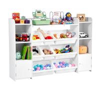 VEVOR Meuble de rangement jouets enfant à 4 niveaux avec bibliothèque, grande étagère d'organisateur de jouets avec 8 bacs en plastique flexibles, pour salle d'étude, chambre, salle de jeux, blanc