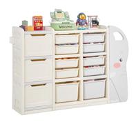 VEVOR Meuble de Rangement Jouets Enfant à 4 Niveaux en Forme d'éléphant, étagère Organisateur de Jouets avec 10 bacs Amovibles en Plastique, pour Salle de Jeux, Salle de rèche, Gris et Beige