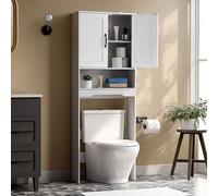 VEVOR Meuble de Rangement WC Hauteur 165,1 cm, Rangement au Dessus des Toilettes ou Machine à Laver, avec Double Porte et Étagère Réglable Ouverte, Armoire de Salle de Bain Gain de Place, Blanc