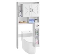 VEVOR Meuble de Rangement WC Hauteur 168 cm, Rangement au Dessus des Toilettes ou Machine à Laver, avec Double Porte et Étagère Réglable Ouverte, Armoire de Salle de Bain Gain de Place, Blanc