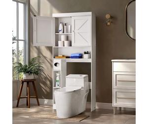 VEVOR Meuble de Rangement WC Hauteur 171,3 cm, Rangement au Dessus des Toilettes ou Machine à Laver, avec Double Porte et Étagère Réglable Ouverte, Armoire de Salle de Bain Gain de Place, Blanc