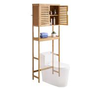 VEVOR Meuble de Rangement WC Hauteur 175 cm, Rangement au Dessus des Toilettes ou Machine à Laver, avec Double Porte et Étagère Intérieure Réglable, Armoire de Salle de Bain Gain de Place, Naturel