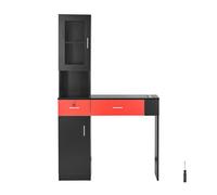 VEVOR Meuble de salon de coiffure murale pour coiffeur, ensemble de meubles de spa de beauté, avec 1 armoire de rangement, 3 compartiments, 2 tiroirs (un verrouillable) pour outils, noir et rouge
