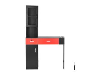 VEVOR Meuble de salon de coiffure murale pour coiffeur, ensemble de meubles de spa de beauté, avec 1 armoire de rangement, 3 compartiments, 2 tiroirs (un verrouillable) pour outils, noir et rouge