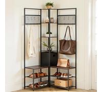 VEVOR Meuble d'Entrée 180 cm, Porte Manteaux avec Étagère à Chaussures et Crochets, pour Couloir Chambre Dressing, Vestiaire d'Angle Autoportant, avec Système Anti-basculement, Marron Rustique