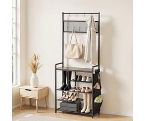 VEVOR Meuble d'Entrée 180 cm, Porte Manteaux avec Rangement pour Chaussures 5 Niveaux, pour Couloir Chambre Dressing, Vestiaire d'Entrée Autoportant en Acier, avec Patères et Pochette Latérale
