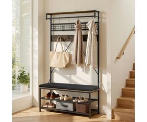 VEVOR Meuble d'Entrée 183 cm, Porte Manteaux avec Banc à Chaussures 3 Niveaux, Rangement pour Couloir Chambre Dressing Salon, Vestiaire d'Entrée Autoportant en Acier, avec Patères et Tringle