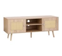VEVOR Meuble TV en rotin, 1200 x 400 x 490 mm, console TV bohème pour télévisions de 55'', meuble TV moderne du milieu du siècle, banc TV avec étagères réglables pour salon et salle multimédia, chêne