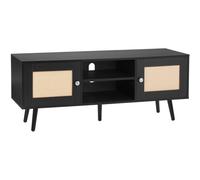 VEVOR Meuble TV en rotin, 1200 x 400 x 490 mm, console TV bohème pour télévisions de 55'', meuble TV moderne du milieu du siècle, banc TV avec étagères réglables pour salon et salle multimédia, noir