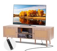VEVOR Meuble TV en Rotin pour Téléviseur 165 cm Banc TV avec Prise Intégrée Chêne