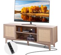 VEVOR Meuble TV en Rotin pour Téléviseur 75" Banc TV avec Prise Intégrée Chêne