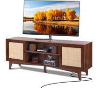 VEVOR Meuble TV en Rotin pour Téléviseur 75" Banc TV avec Prise Intégrée Noyer