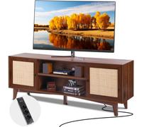 VEVOR Meuble TV en Rotin pour Téléviseur 75" Banc TV avec Prise Intégrée Noyer