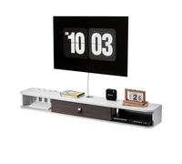 VEVOR Meuble TV flottant, 140 cm, console multimédia murale avec passe-câbles, étagère TV flottante moderne en panneaux de particules avec rangement, pour lecteur DVD, décodeur, console de jeux, blanc